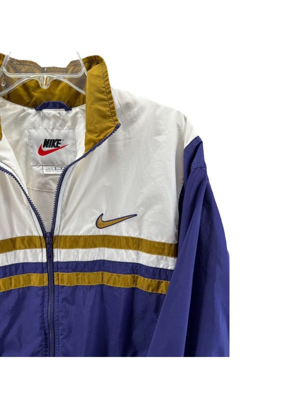 Vintage Nike Windbreaker Jacket L Purple/White/Gold Colorblock Zip-Up - Picture 5 of 10